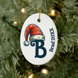 Name und Weihnachtsmannmütze des personalisierten  Keramik Ornament