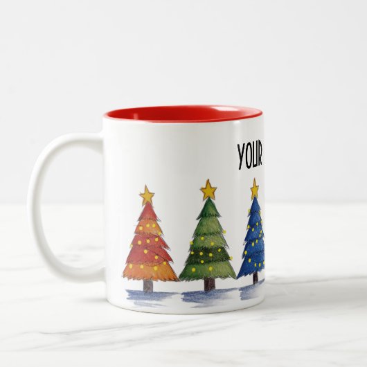 Name Under the Tree – Personalised Christmas Tree Zweifarbige Tasse (Links)