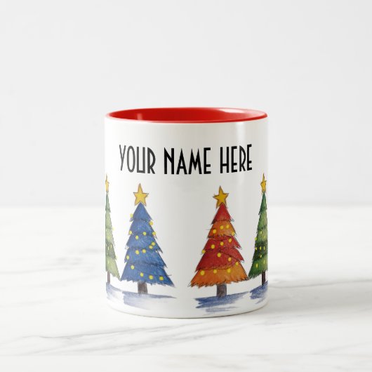 Name Under the Tree – Personalised Christmas Tree Zweifarbige Tasse (Mittel)