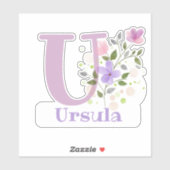Name Ursula & Initial mit Blumendesign Aufkleber (Blatt)
