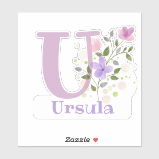 Name Ursula & Initial mit Blumendesign Aufkleber (Blatt)