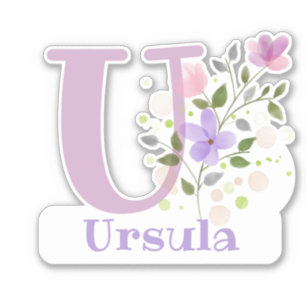 Name Ursula & Initiale mit floralem Design Aufkleber