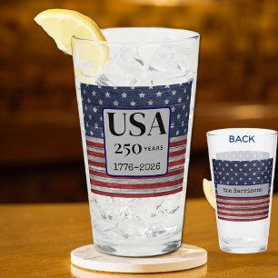 Name USA 250 Jahre 1776-2026 Rot Blau Sterne Pint Glas
