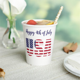 Name, USA Flag Stencil Happy 4th 8oz oder 12oz Par Pappbecher