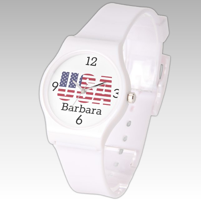 Name, USA Stars & Stripes White Silicone Strap Armbanduhr (Von Creator hochgeladen)