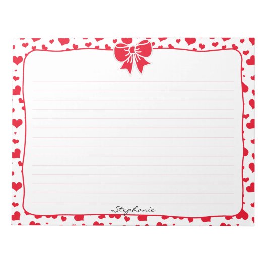 Name: Valentine Rote Herzen Random Muster Notizblock (Vorderseite)