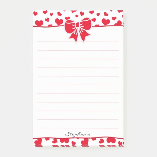 Name: Valentine Rote Herzen Random Muster Post-it Klebezettel (Vorderseite)