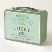 Name Vierblättriges Kleeblatt Lucky You Typografy Metall Lunch Box (Vorderseite)
