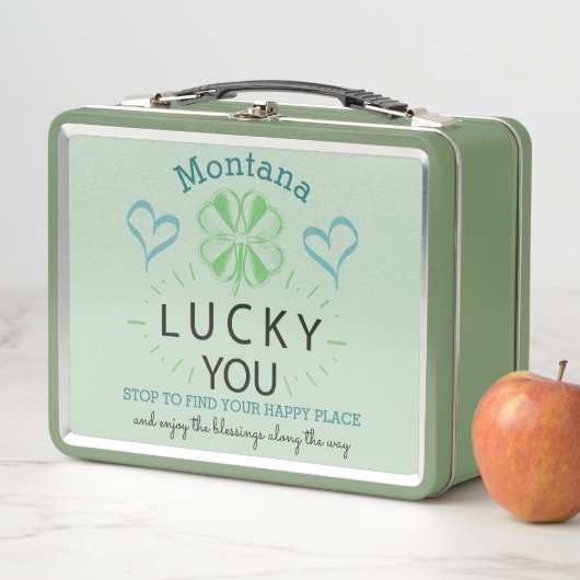 Name Vierblättriges Kleeblatt Lucky You Typografy Metall Lunch Box (Beispiel)