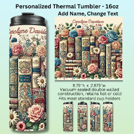Name Vintage Bücher & Blumen hinzufügen  Thermosbecher