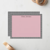Name || Vintage Pink and Houndstooth Pattern Frame Mitteilungskarte (Vorderseite/Rückseite Beispiel)