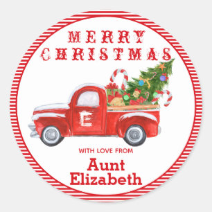 Name-Vintager roter LKW-Weihnachtsfeiertag Runder Aufkleber