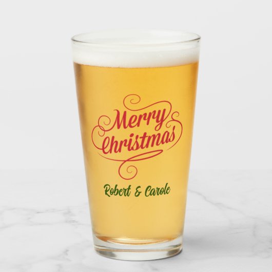Name, Vintages Design Frohe Weihnachten, 16oz. Pin Glas (Vorne (Gefüllt))