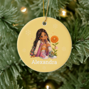Name von Mädchen mit dunklen Haaren Keramik Ornament