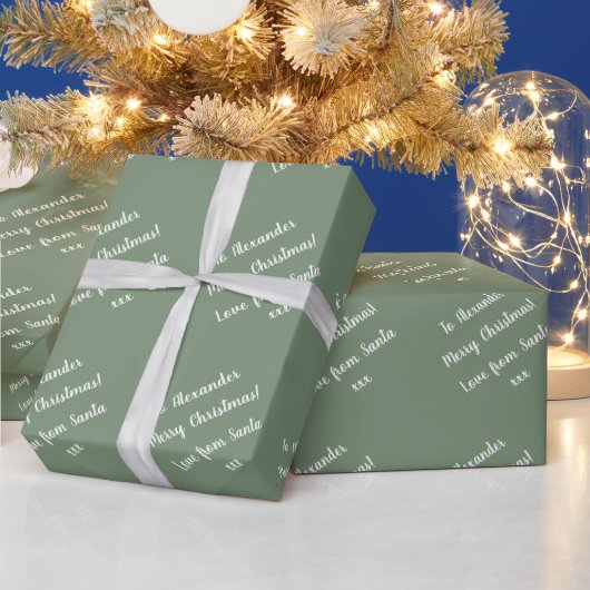 Name | Von Santa | Sage Green Frohe Weihnachten Geschenkpapier (Feiertage)