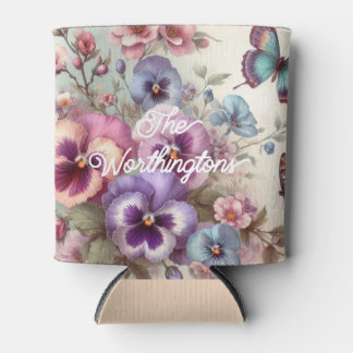 Name Wasserfarbe Vintage Stiefmütterchen Blume Pas Dosenkühler
