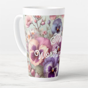 Name Wasserfarbe Vintage Stiefmütterchen Blume Pas Milchtasse
