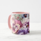 Name Wasserfarbe Vintage Stiefmütterchen Blume Pas Tasse (Vorderseite Links)
