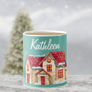 Name, Wasserfarbe Winter Zuhause 11oz Kaffeetasse
