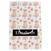 Name Wasserfarbener Kuchen mit Rose Muster Mittlere Geschenktüte (Rückseite)