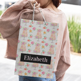 Name Wasserfarbener Kuchen mit Rose Muster Mittlere Geschenktüte