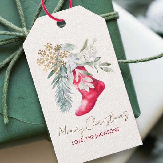 Name Watercolor Eleganter Strumpf Script Holiday Geschenkanhänger