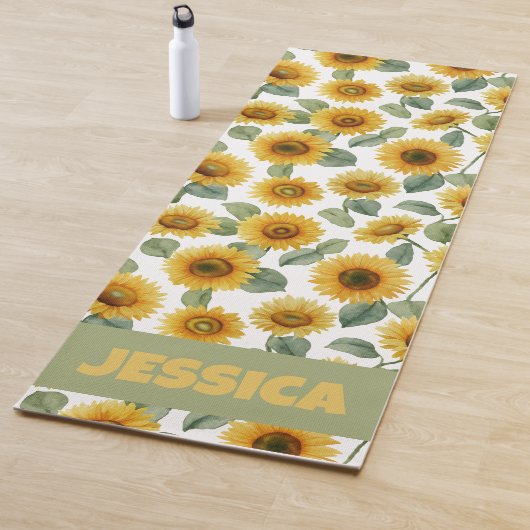 Name Watercolor Sunflower Floral Pattern Custom Yogamatte (Beispiel)