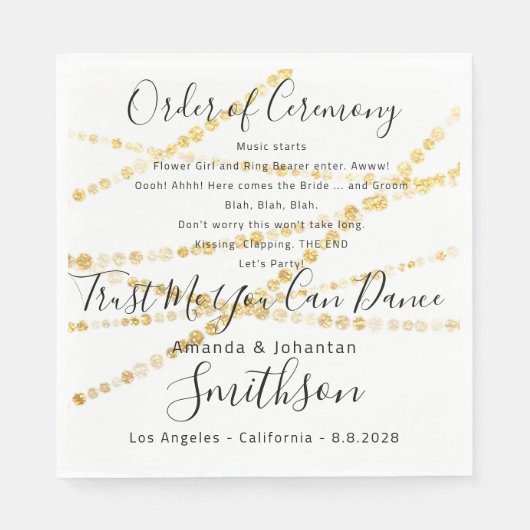 Name Wedding Programm Gold Funny Quotes White Serviette (Vorderseite)