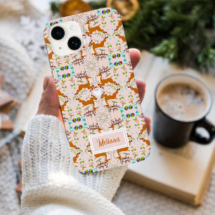 Name Weihnachtsrentier Rosa Nahtloses Muster Case-Mate iPhone 14 Hülle