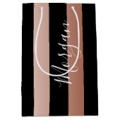 Name Weiß, Vertikale Rose Gold und schwarze Streif Mittlere Geschenktüte (Vorderseite)