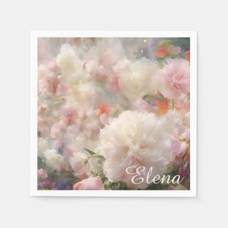 Name Weiße und rosa Pfingstrosen Aquarellmalerei Serviette