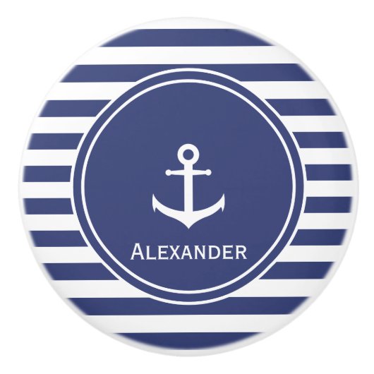 Name | Weißer Anker im dunkelblauen Kreis auf Stre Keramikknauf (Vorderseite)