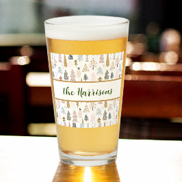 Name, Whimsical Winter Trees Pattern Pint Beer Glas