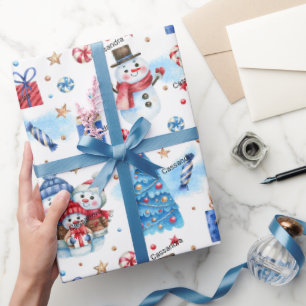 Name, Whimsy Holiday Red-Blue Muster 30-in x 1,80  Geschenkpapier