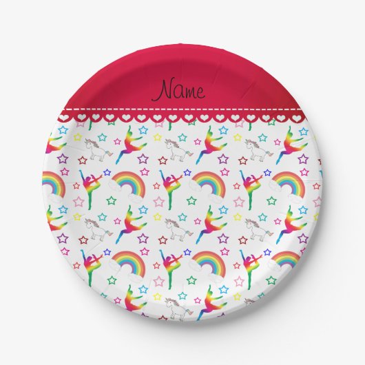 Name White Gymnastics Regenbows unicorns Pappteller (Vorderseite)