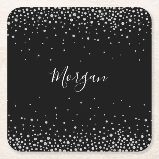 Name White Script & White Diamonds, Black Vs 2 Rechteckiger Pappuntersetzer (Vorderseite)