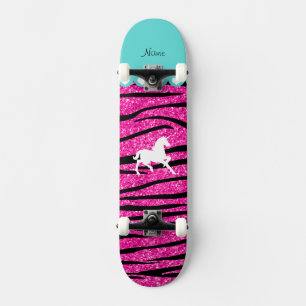 Name white unicorn hot pink Glitzer zebra streifen Skateboard