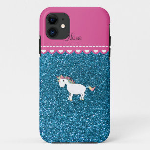Name White Unicorn Sky Blue Glitzer iPhone 11 Hülle