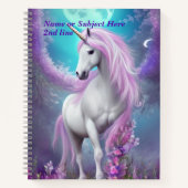 Name White Unicoron mit Purple Flowers & Moon hinz Notizblock (Vorderseite)