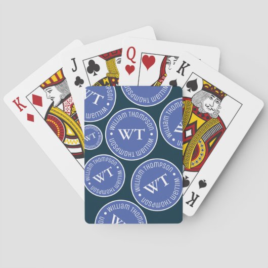 Name Wiederholte blaue Kreise Mit Monogramm Spielkarten (Rückseite)