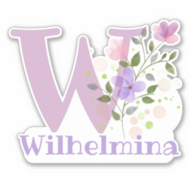 Name Wilhelmina & Initial mit Blumendesign Aufkleber