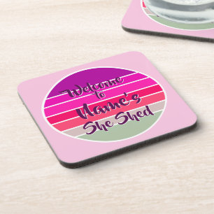 Name Willkommen hinzufügen Shed Pink Retro Sunset Getränkeuntersetzer