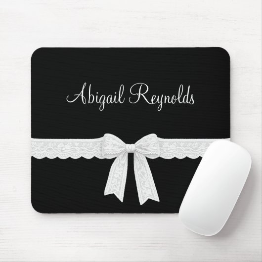 Name with White Ribbon and Bow Mousepad (Mit Mouse)