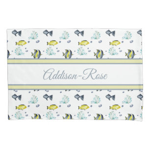 Name Yellow Blue Tropical Fish Pattern Kinderzimme Kissenbezug