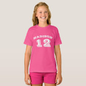 Name, Zahl pink weiß anpassen T-Shirt (Vorne ganz)