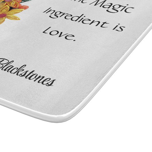 Name, Zitat, Blume, Papier, Glas Schneidebrett (Ecke)