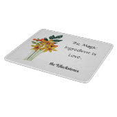 Name, Zitat, Blume, Papier, Glas Schneidebrett (Ecke)