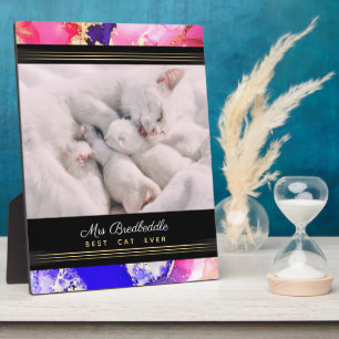 Named Best Cat Ever Photo Template Pink Abstract Fotoplatte