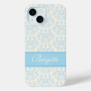 Named Damask Light Blue & Creme iPhone case