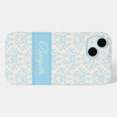 Named Damask Light Blue & Creme iPhone case (Rückseite (Horizontal))